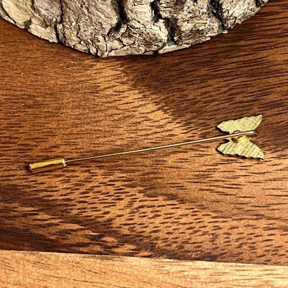 Vintage Blue Enamel Butterfly Stick Pin Gold Tone Lapel Scarf Pin